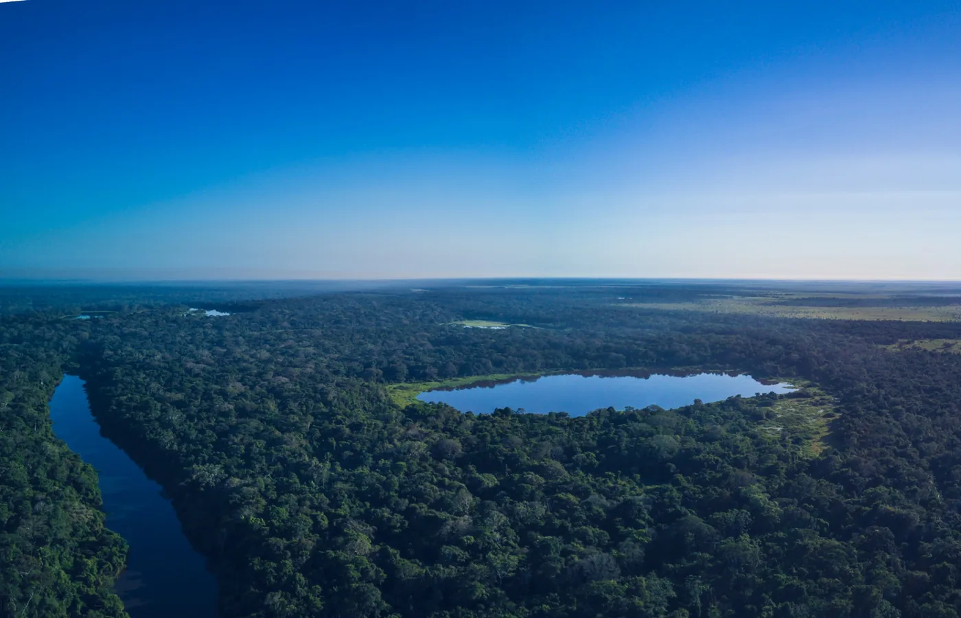 Aerial view of lagoons and Amazon forest at Chuchini near Trinidad, Bolivia