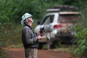 Jacob Wijpkema recording bird sounds in the Amazon forest at Chuchini Nature Reserve Bolivia