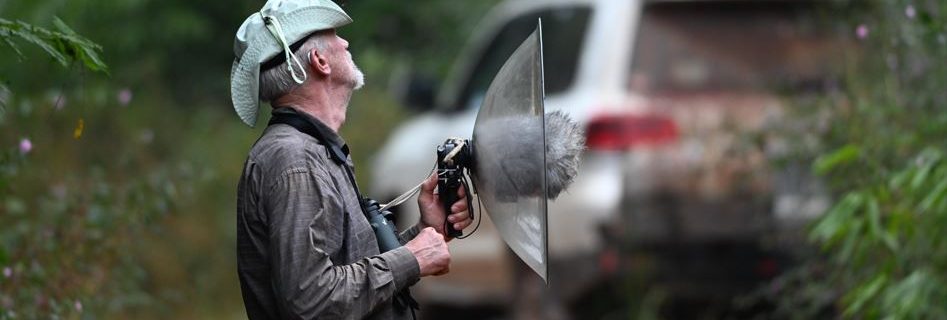 Jacob Wijpkema recording bird sounds in the Amazon forest at Chuchini Nature Reserve, Bolivia