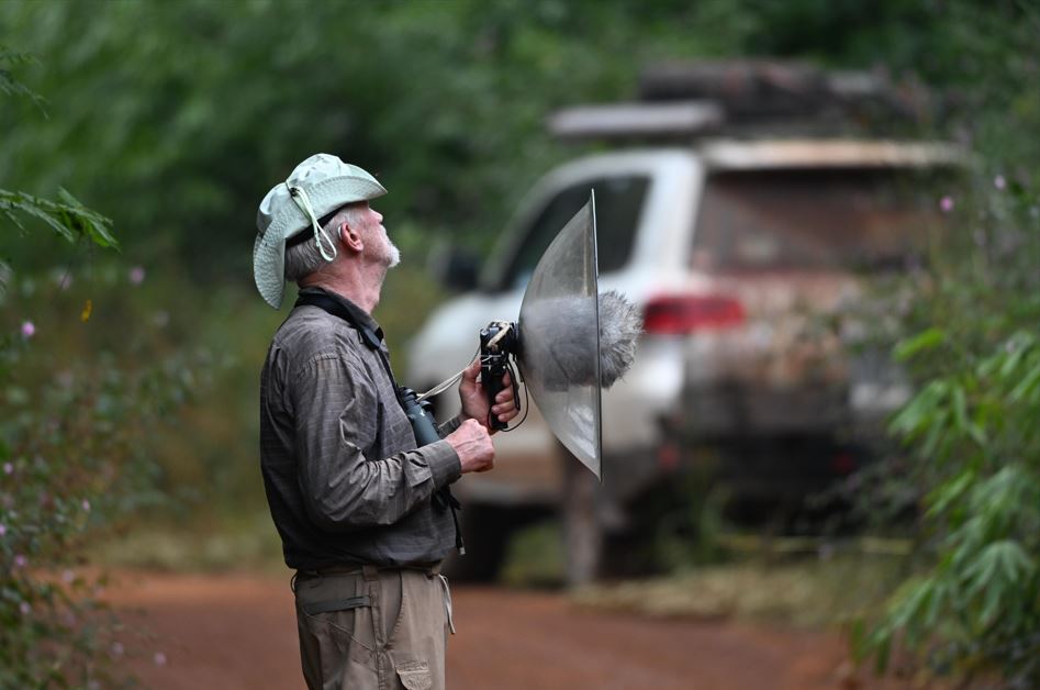Jacob Wijpkema recording bird sounds in the Amazon forest at Chuchini Nature Reserve Bolivia